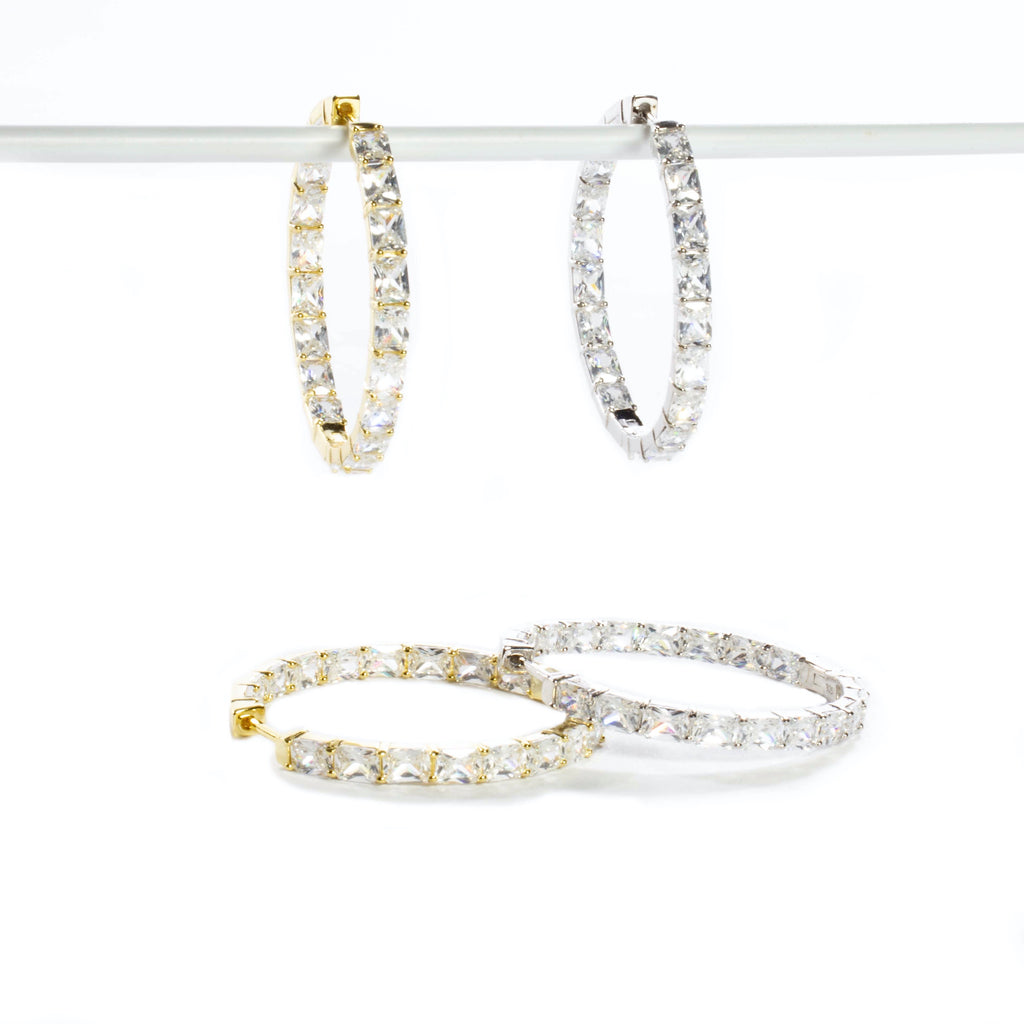 Fancy Inside and Outside CZ Huggie - Gold or Silver