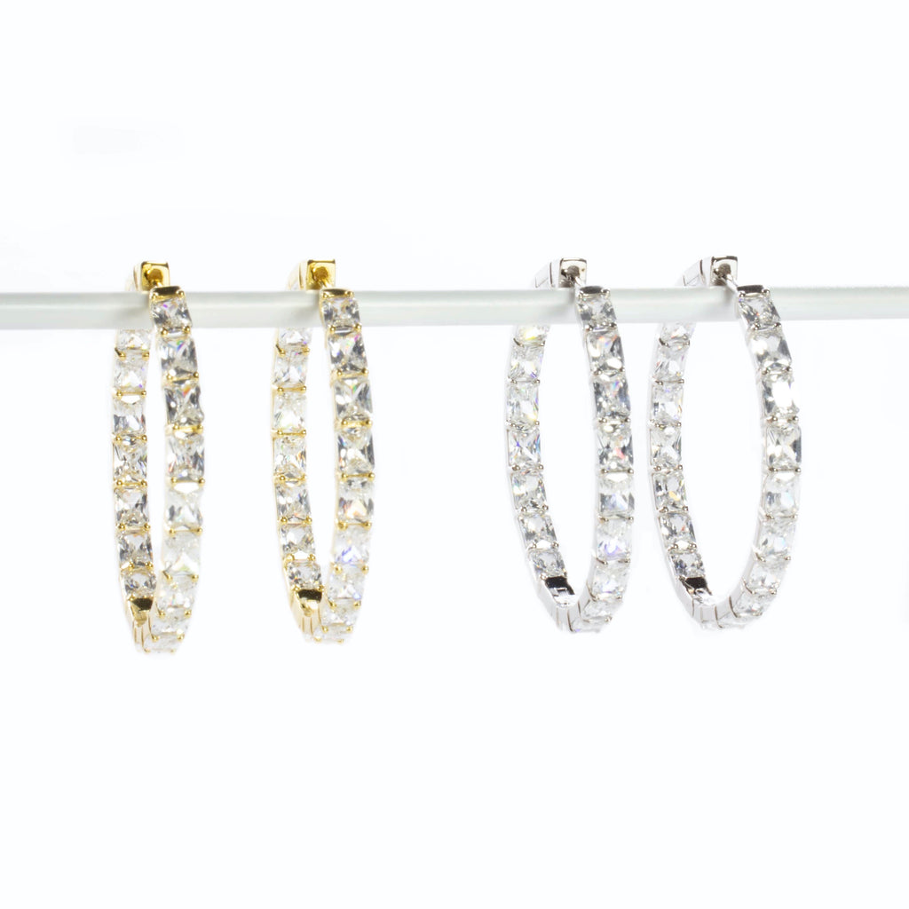 Fancy Inside and Outside CZ Huggie - Gold or Silver
