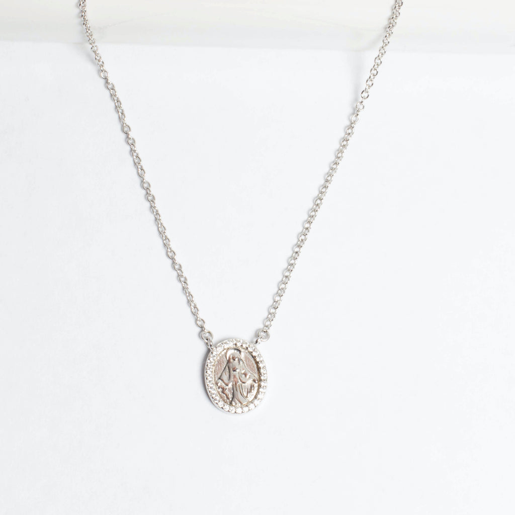 Small CZ Virgin Mary Necklace - Gold or Silver