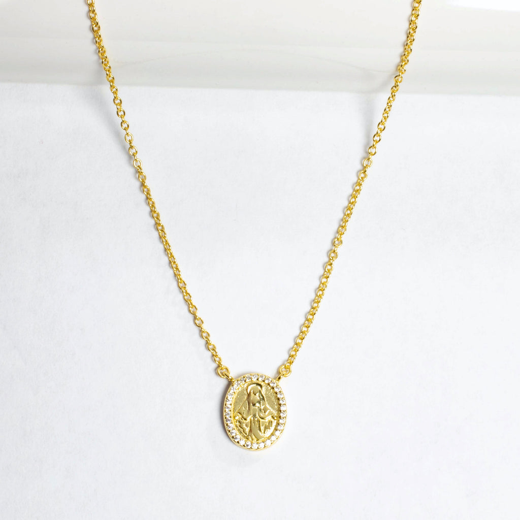 Small CZ Virgin Mary Necklace - Gold or Silver