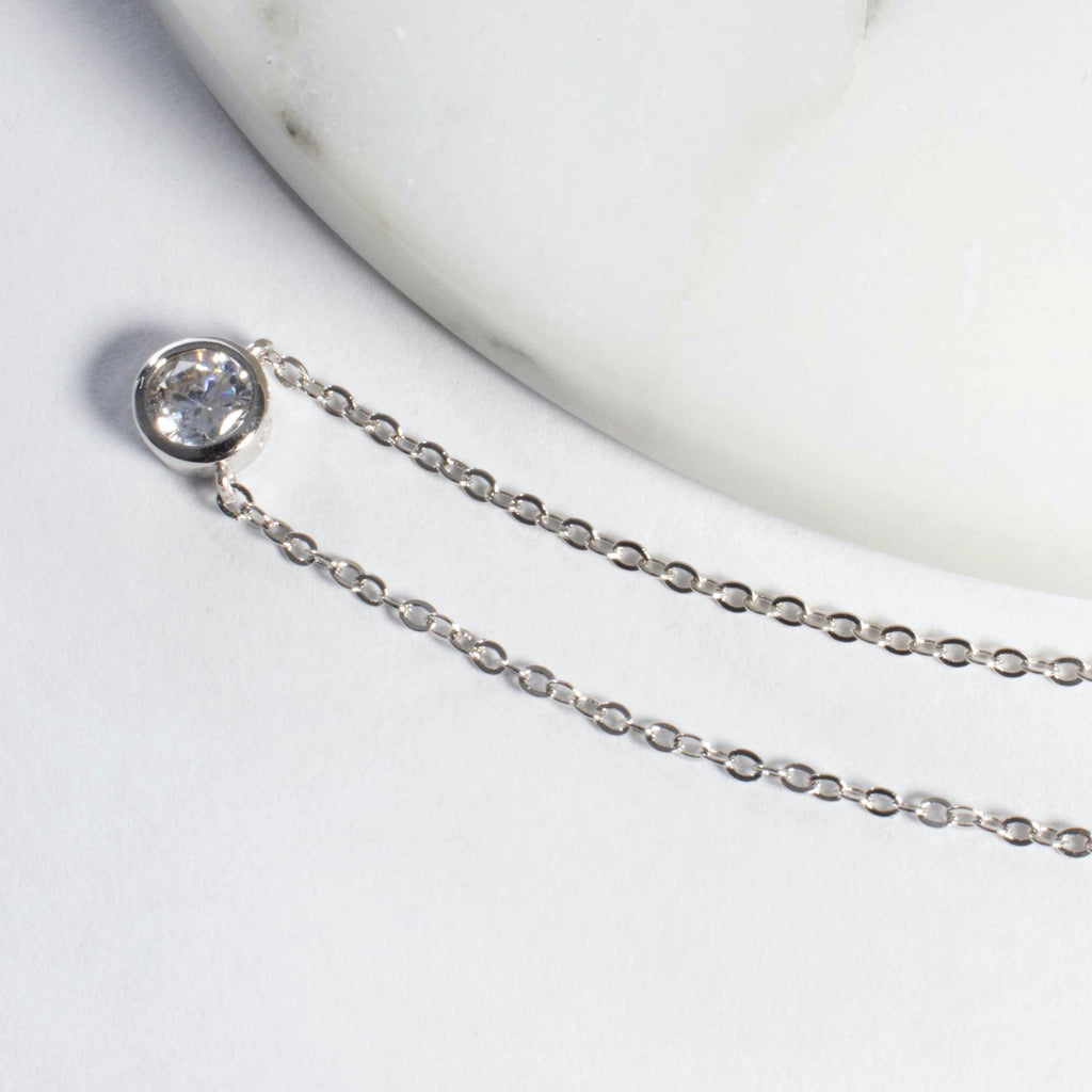 Bezel CZ Solitaire Necklace - Gold or Silver-Necklaces-Balara Jewelry