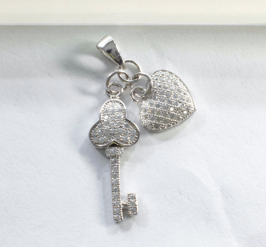 CZ Pave Key & Heart Charm
