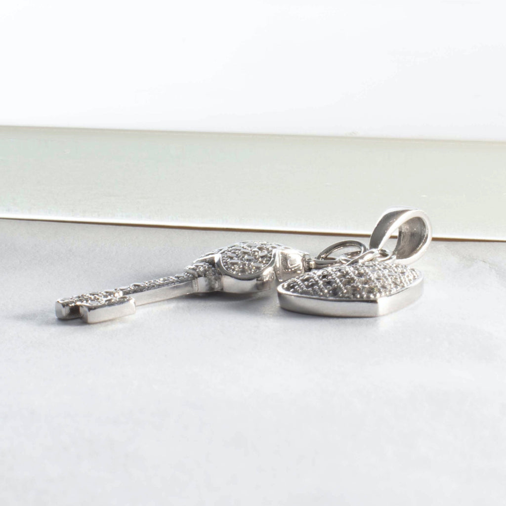 CZ Pave Key & Heart Charm
