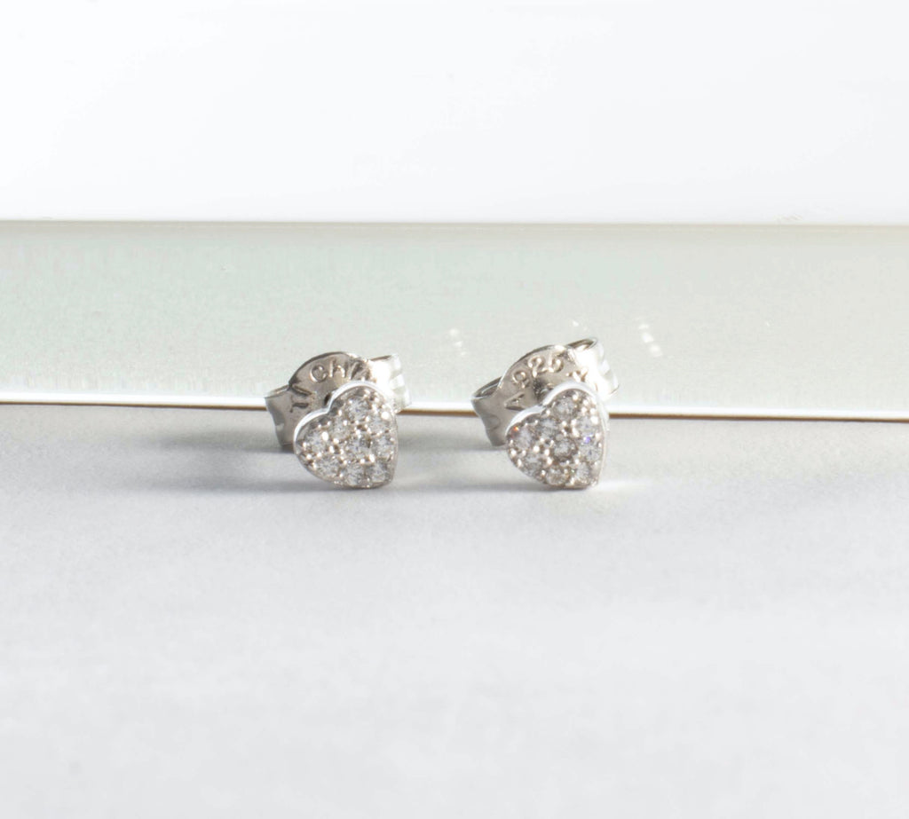 Mini Heart CZ Studs Earrings - Gold or Silver-Earrings-Balara Jewelry