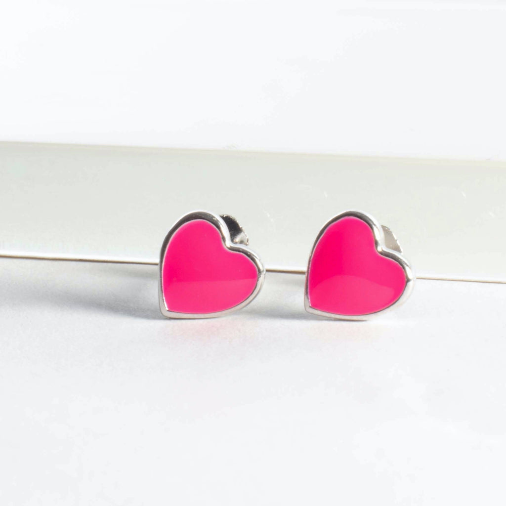 Little Enamel Heart Stud Earrings - Girls & Teens-Earrings-Balara Jewelry