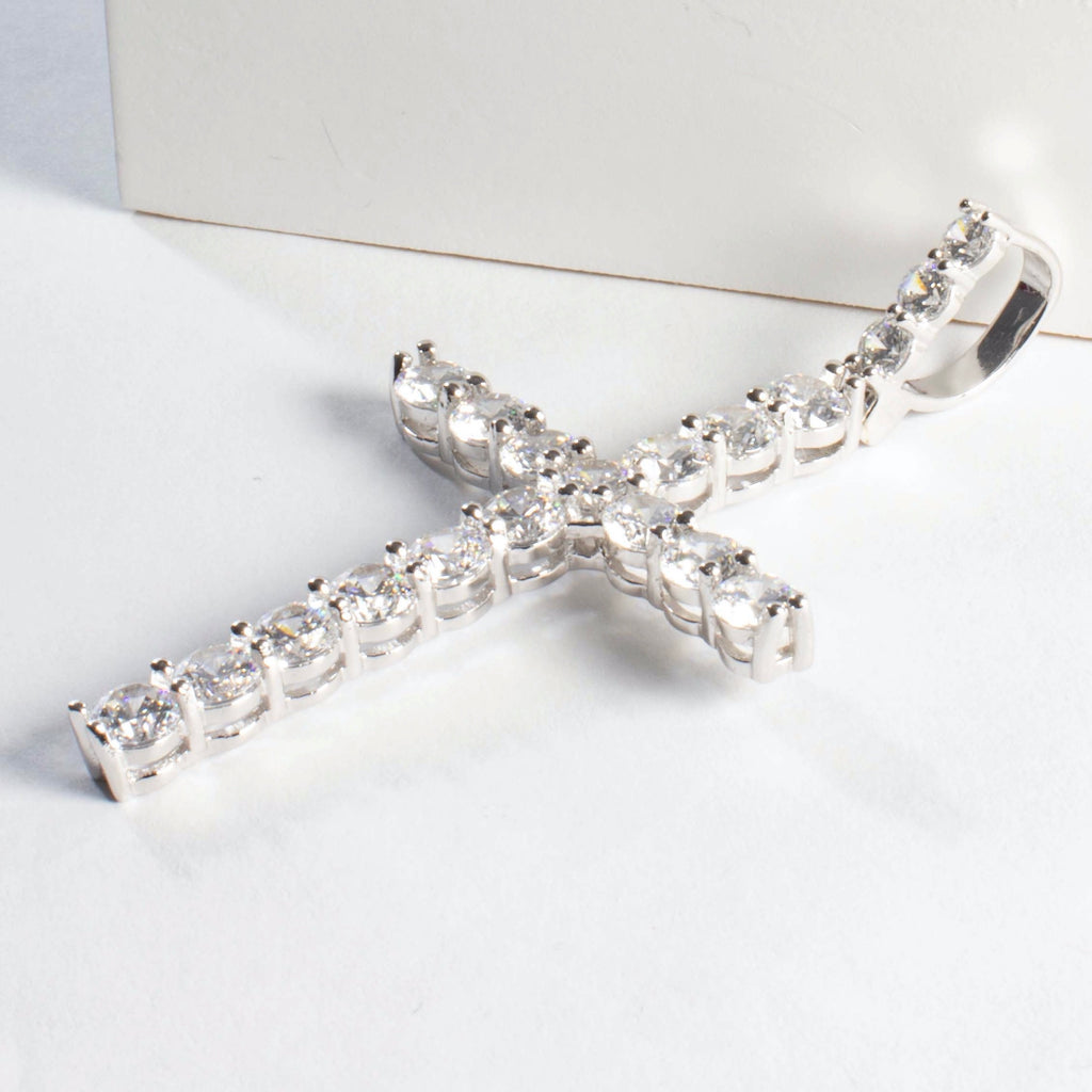 CZ Cross Charm Pendant - Gold or Silver (Large)
