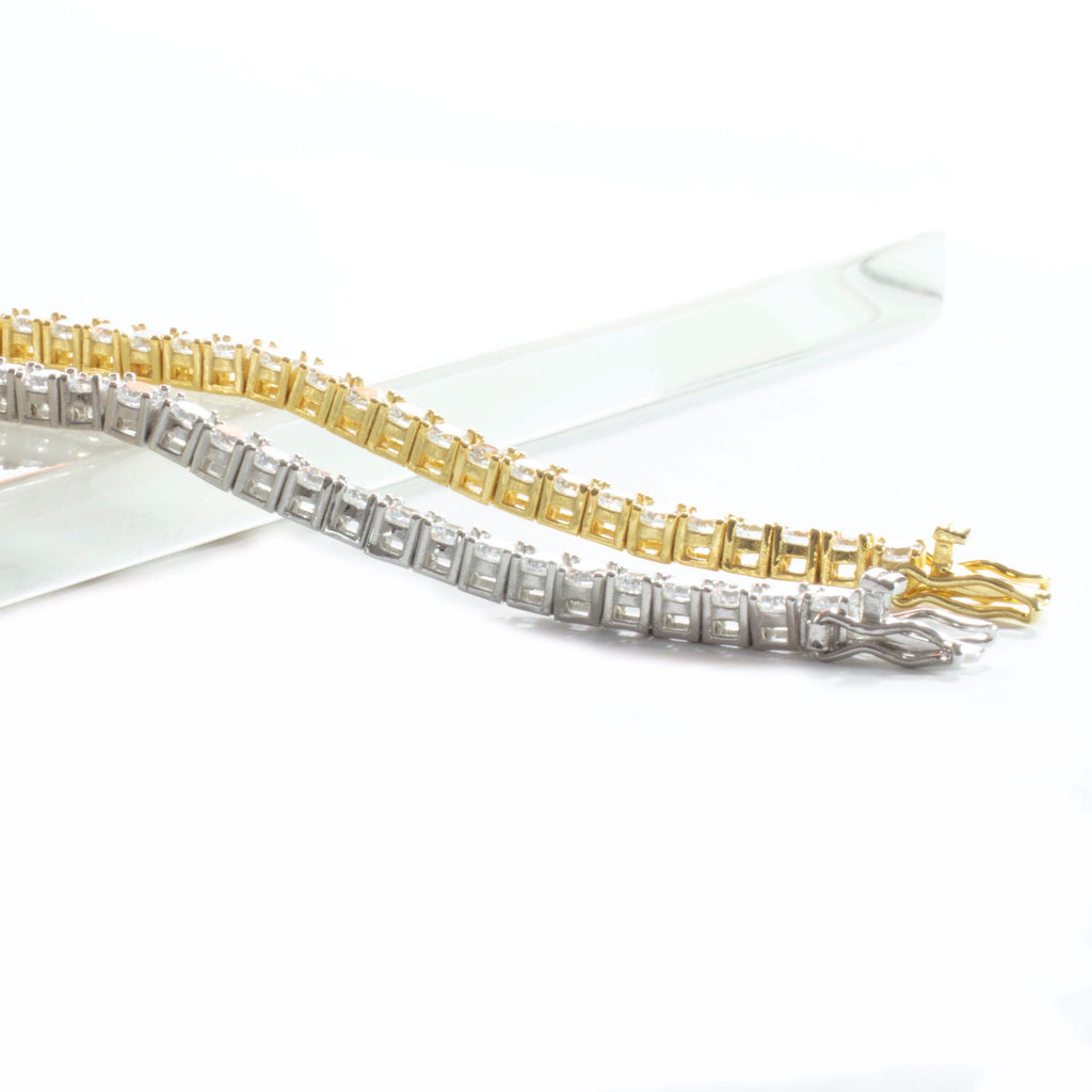 Square CZ Tennis Bracelet 3mm - Gold Or Silver