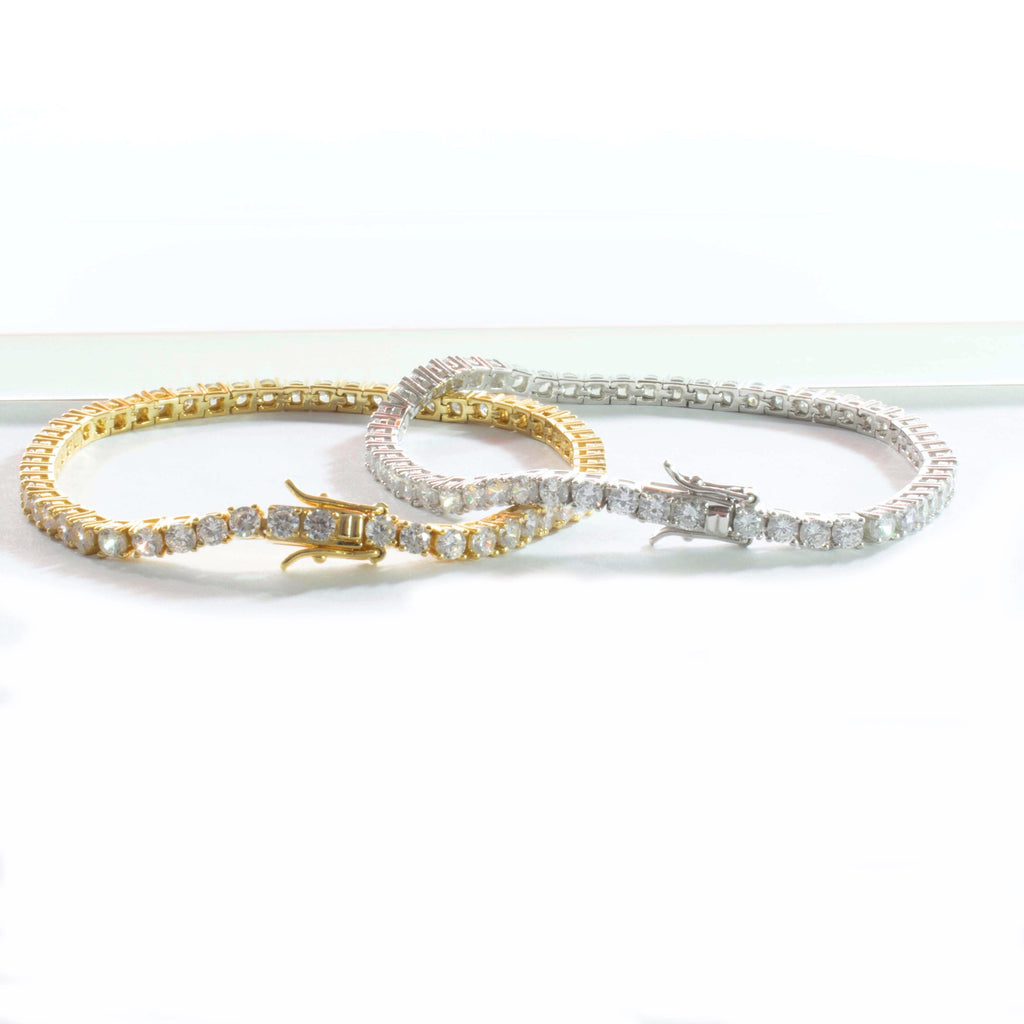 Square CZ Tennis Bracelet 3mm - Gold Or Silver