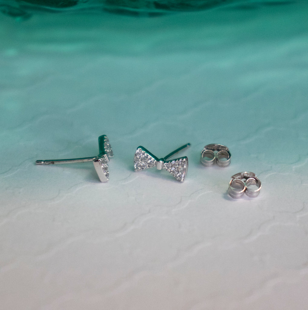 Bridesmaid Mini CZ Bow Stud Earrings - Silver