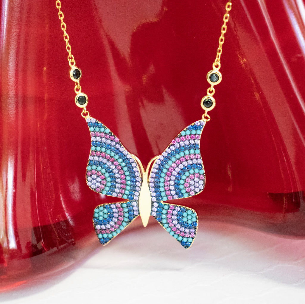 CZ Multicolor Butterfly Pendant Necklace