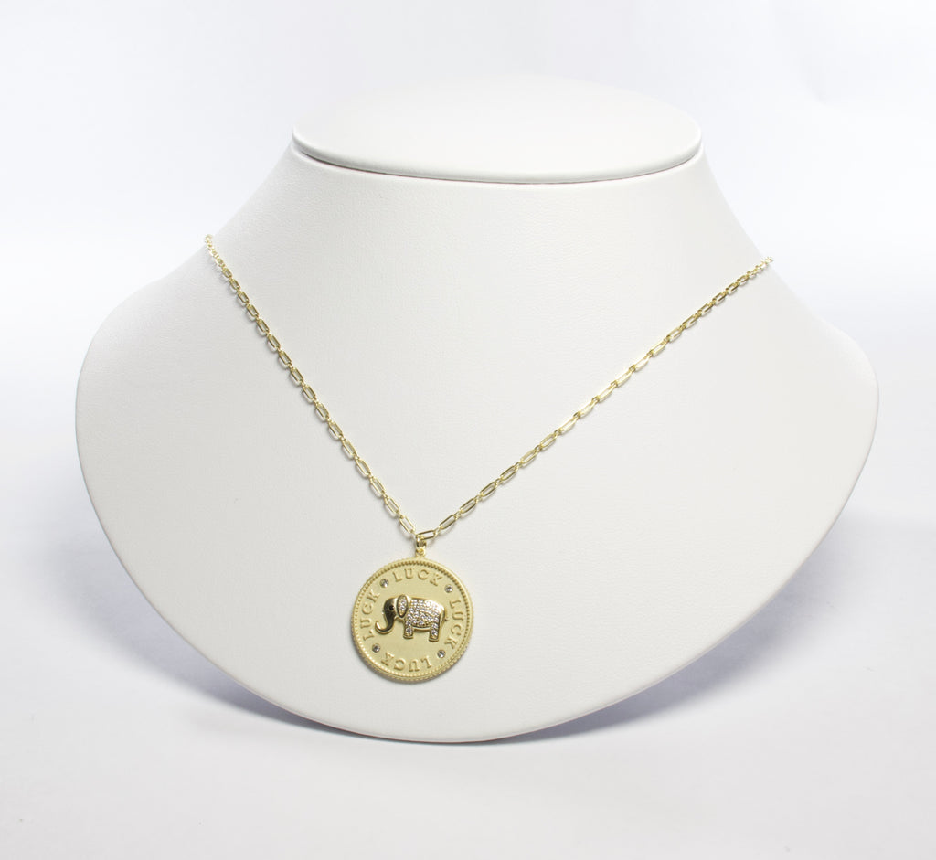 Lucky Elephant Coin Pendant Necklace-Necklaces-Balara Jewelry