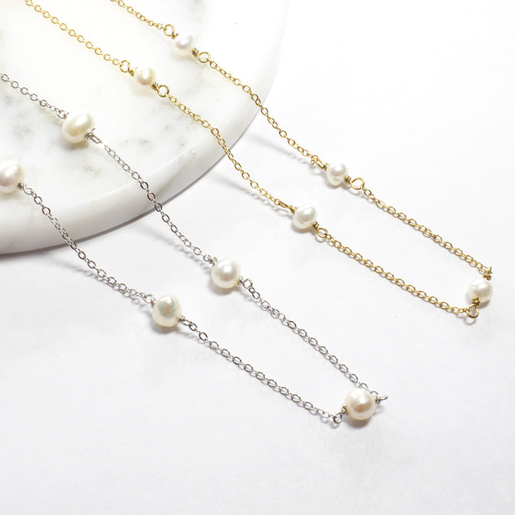 Multi Tiny Freshwater Pearl Necklace - Gold or Silver-Necklaces-Balara Jewelry