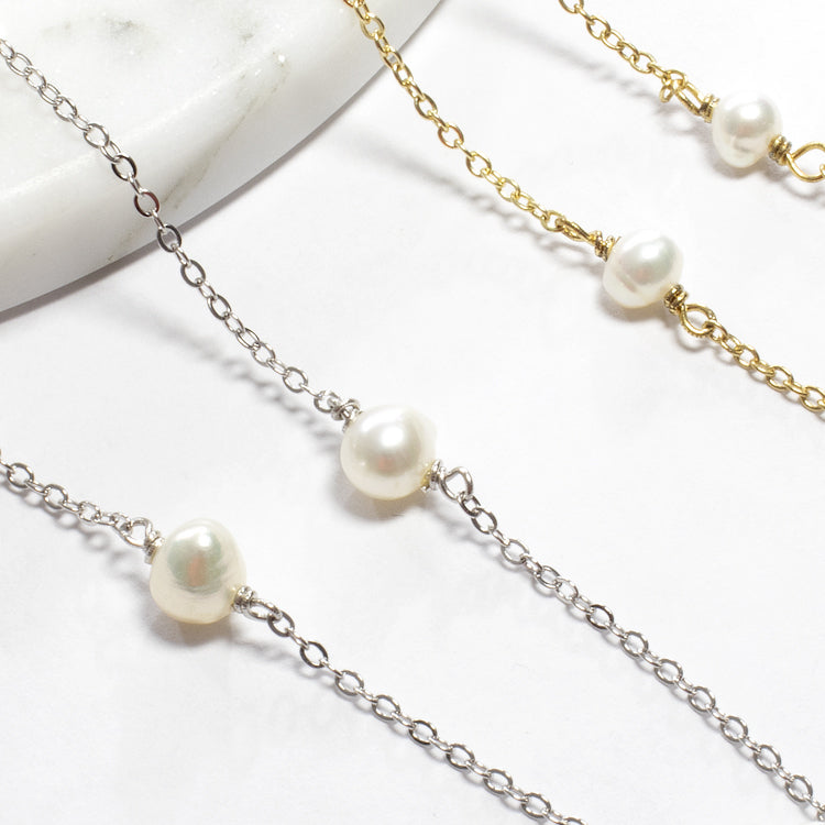 Multi Tiny Freshwater Pearl Necklace - Gold or Silver-Necklaces-Balara Jewelry