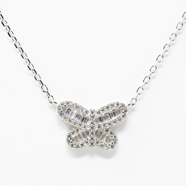 Sterling Silver CZ Butterfly Necklace - Gold or Silver-Necklaces-Balara Jewelry