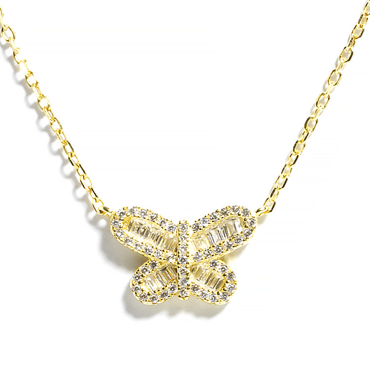 Sterling Silver CZ Butterfly Necklace - Gold or Silver-Necklaces-Balara Jewelry