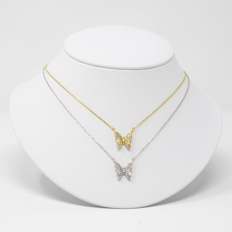 Sterling Silver Pave Butterfly Necklace - Gold or Silver-Necklaces-Balara Jewelry