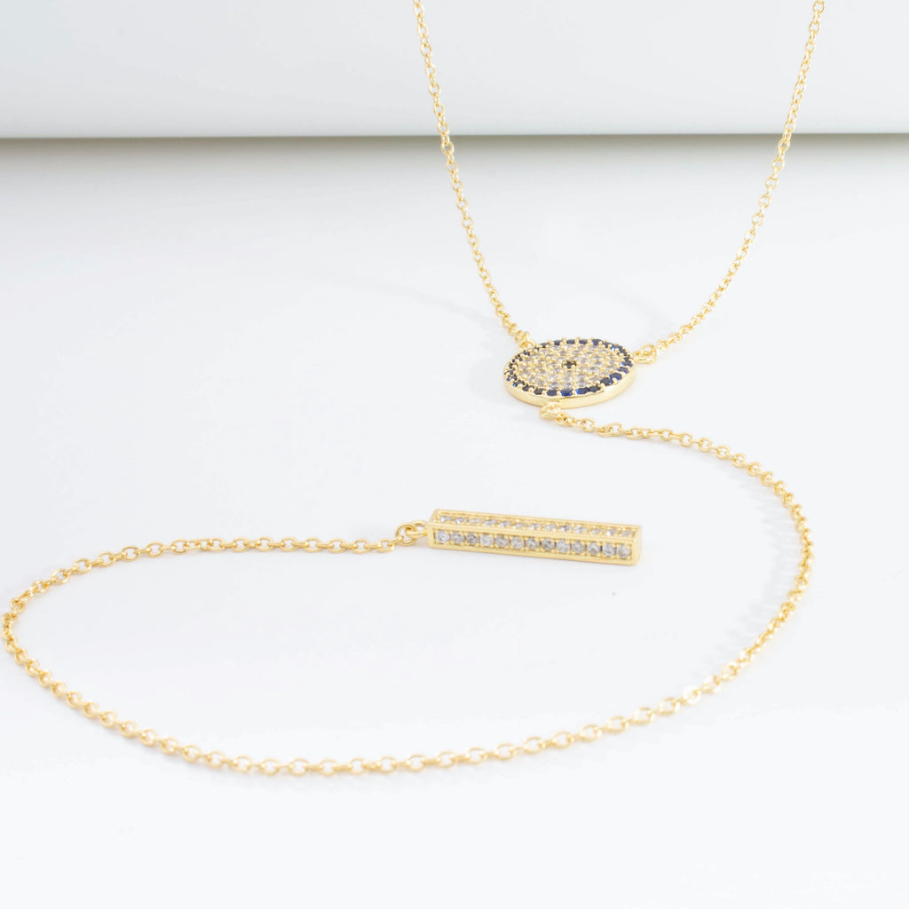 Evil Eye CZ Lariat Necklace - Gold