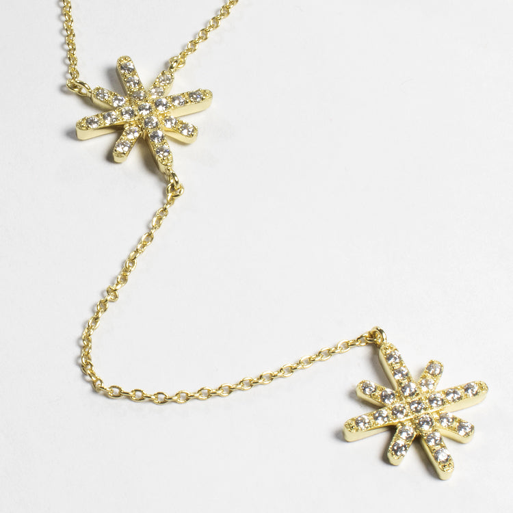 Double Starburst CZ Lariat Necklace-Necklaces-Balara Jewelry