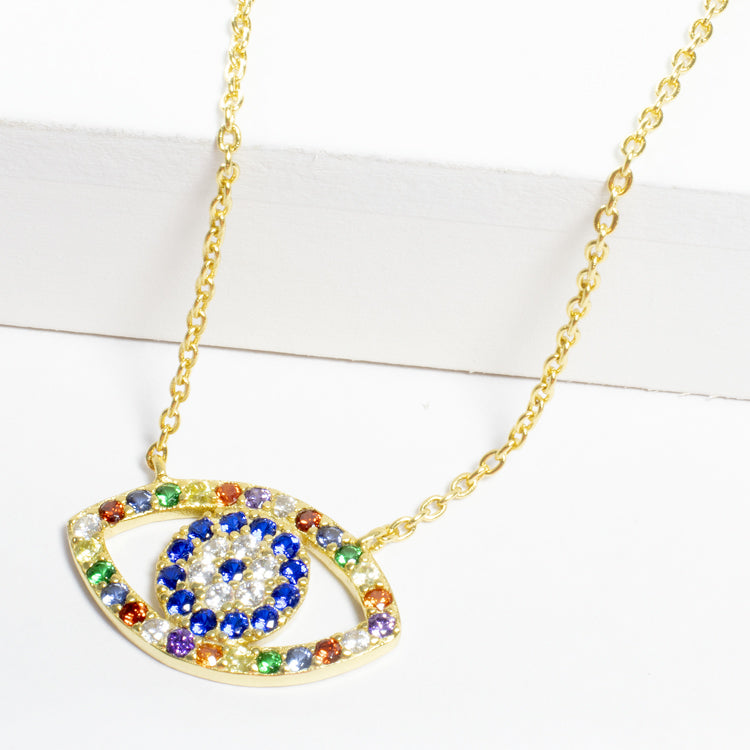 Multicolor Evil Eye Necklace-Necklaces-Balara Jewelry