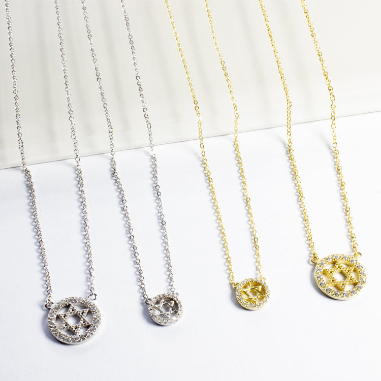 Star of David Halo Necklace - Gold or Silver-Necklaces-Balara Jewelry