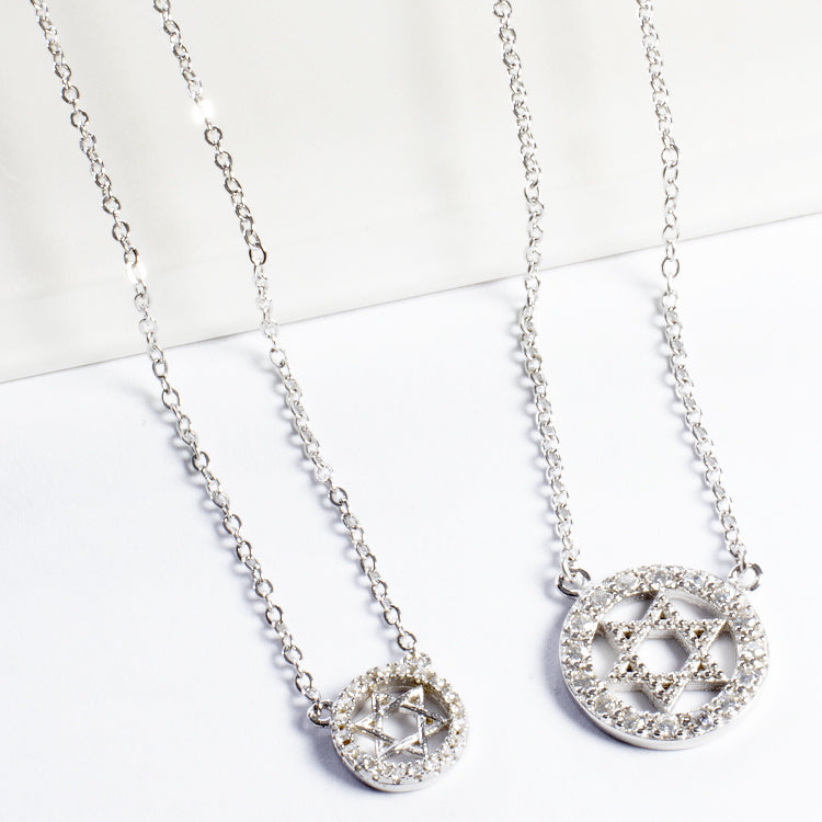 Star of David Halo Necklace - Gold or Silver-Necklaces-Balara Jewelry