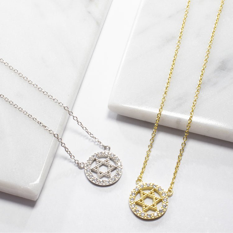 Star of David Halo Necklace - Gold or Silver-Necklaces-Balara Jewelry