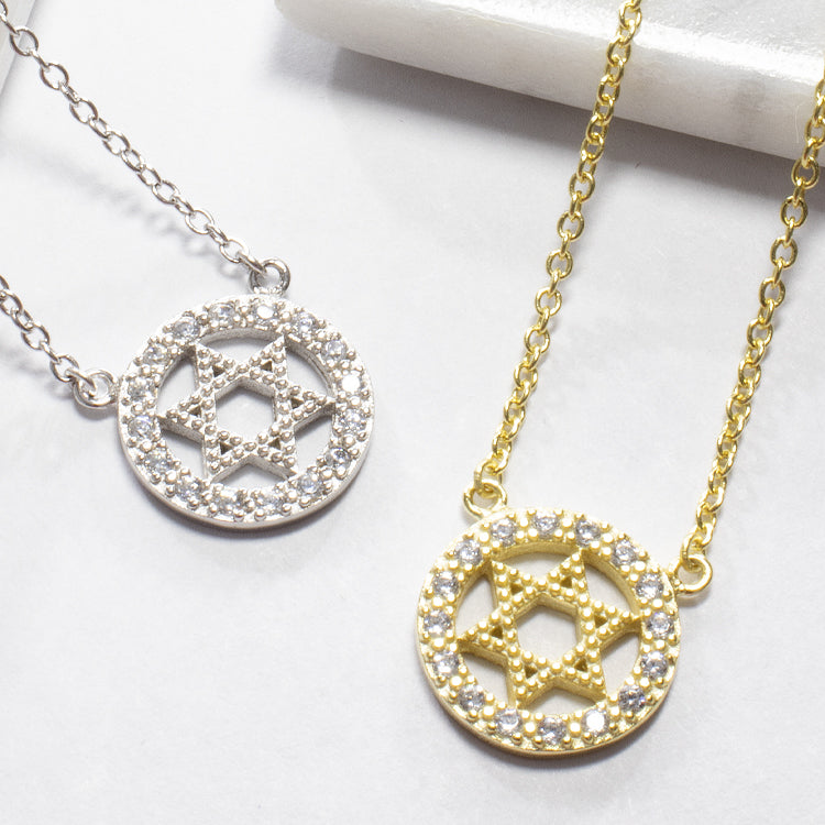 Star of David Halo Necklace - Gold or Silver-Necklaces-Balara Jewelry