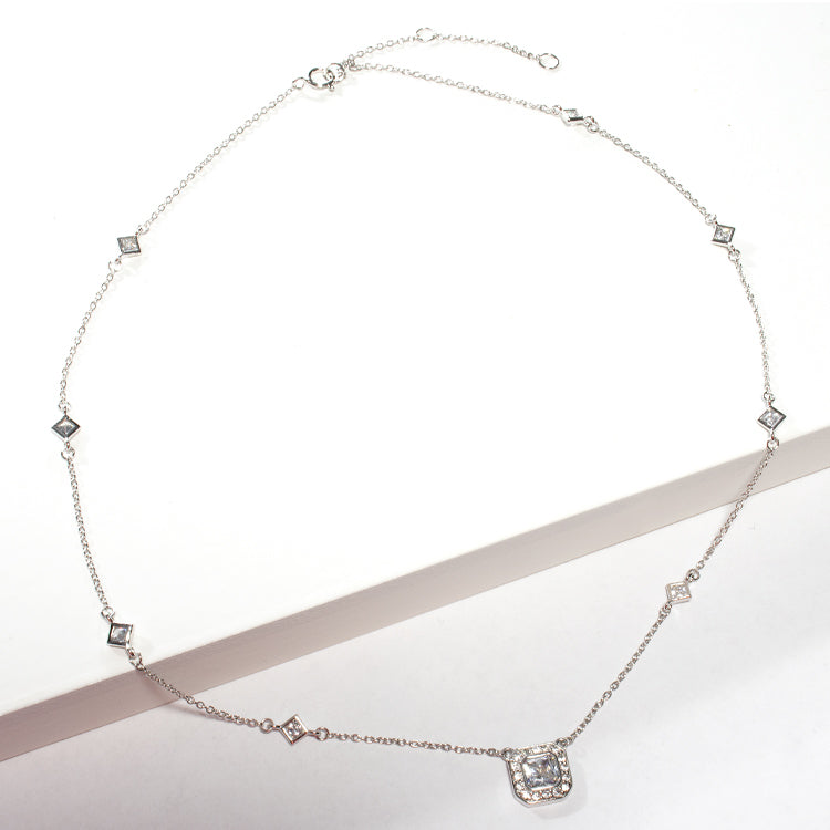 Cubic Zirconia Halo Pendant Necklace-Necklaces-Balara Jewelry