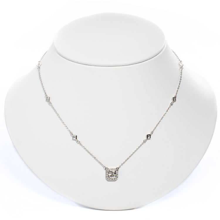 Cubic Zirconia Halo Pendant Necklace-Necklaces-Balara Jewelry