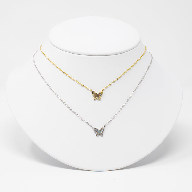 Tiny Mother of Pearl Butterfly Necklace - Gold or Silver-Necklaces-Balara Jewelry