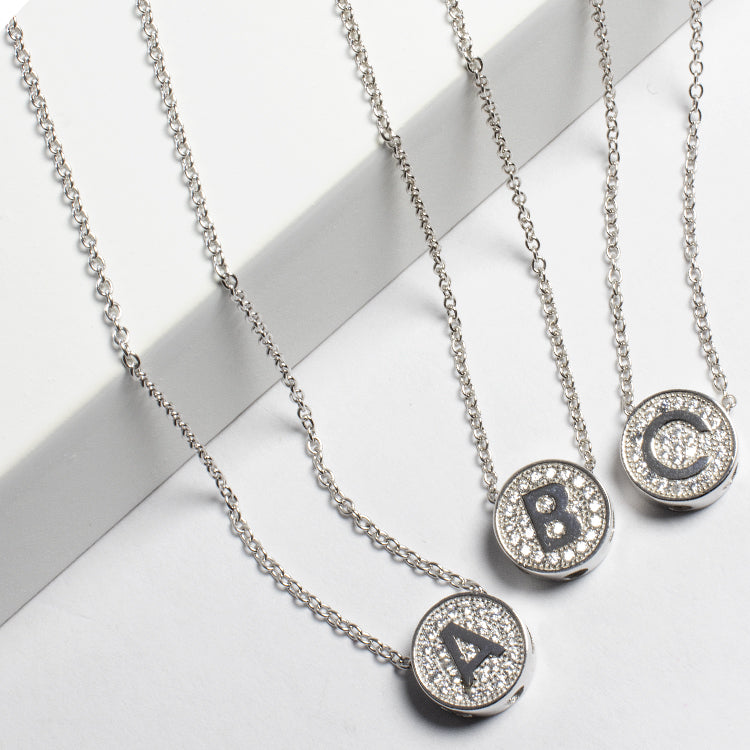 Tiny CZ Initial Letter Necklace (A-Z) - Gold or Silver-Necklaces-Balara Jewelry