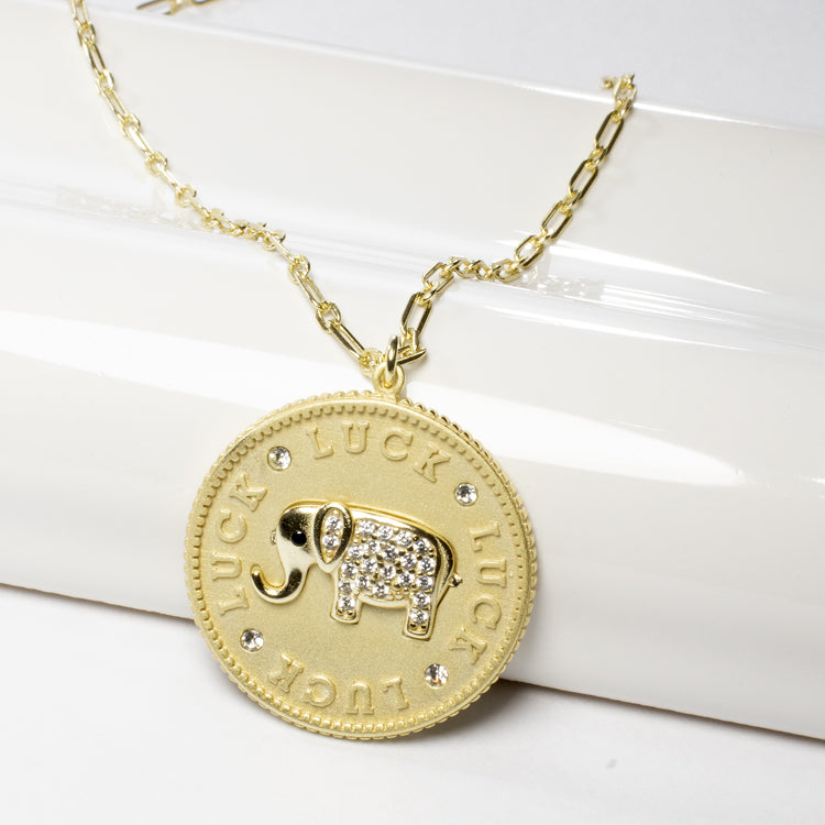 Lucky Elephant Coin Pendant Necklace-Necklaces-Balara Jewelry