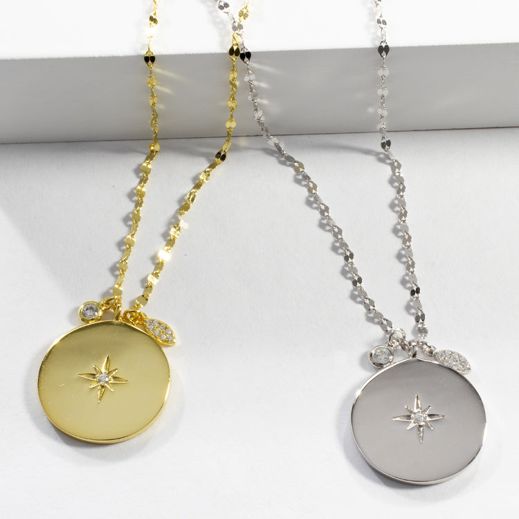 CZ Star Disc Necklace - Gold or Silver-Necklaces-Balara Jewelry