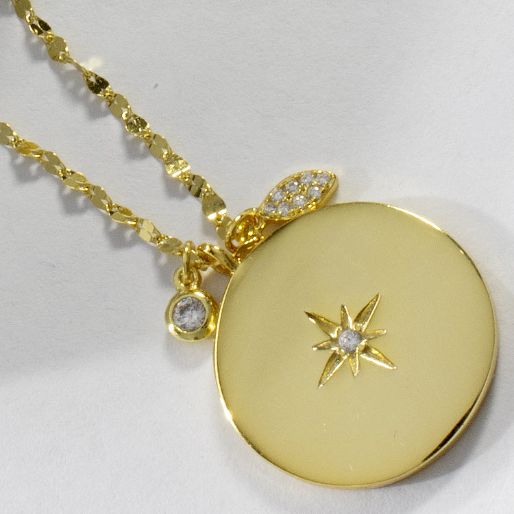 CZ Star Disc Necklace - Gold or Silver-Necklaces-Balara Jewelry