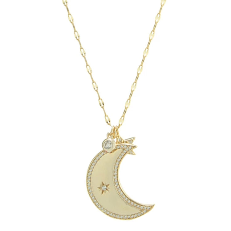 CZ Moon & Star Necklace - Gold or Silver-Necklaces-Balara Jewelry