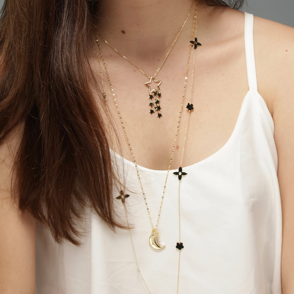 CZ Moon & Star Necklace - Gold or Silver