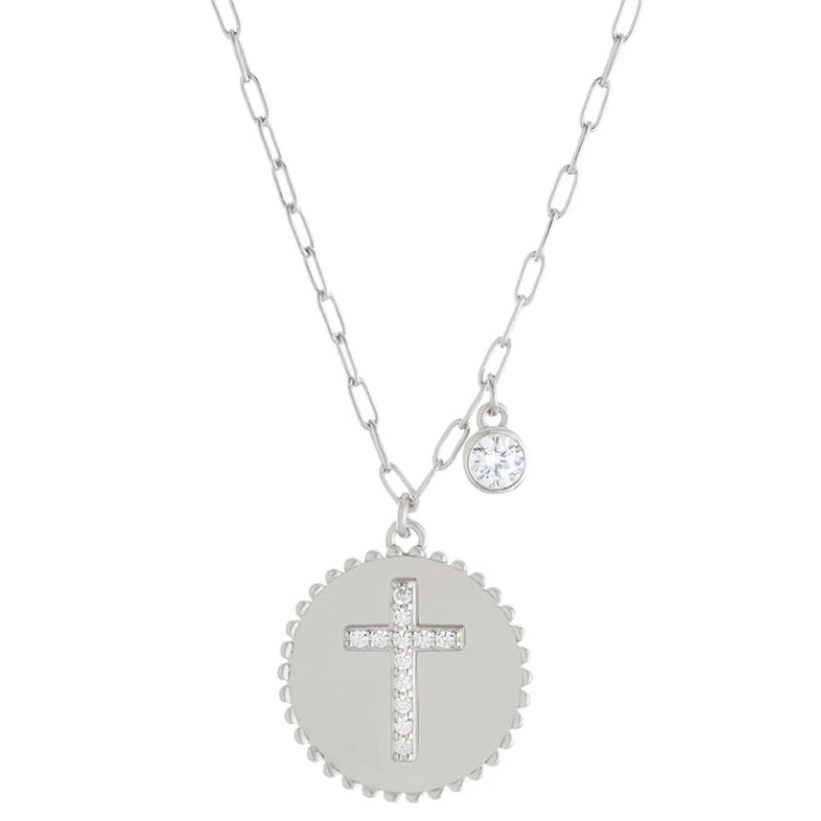 CZ Cross Disc Necklace-Necklaces-Balara Jewelry