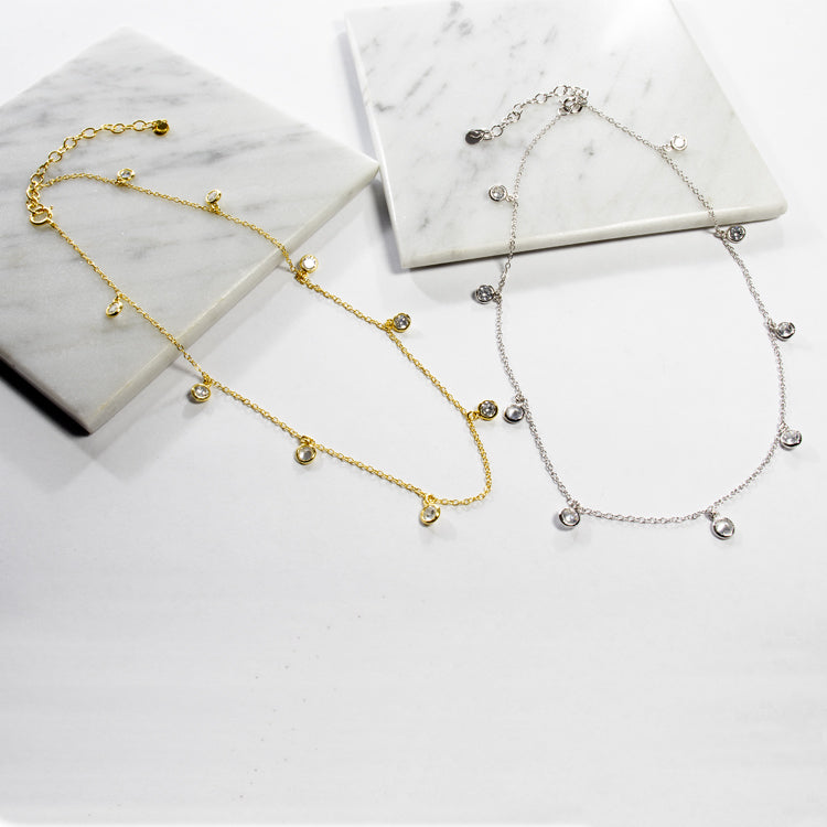 Multi Bezel CZ Drop Choker - Gold or Silver-Necklaces-Balara Jewelry