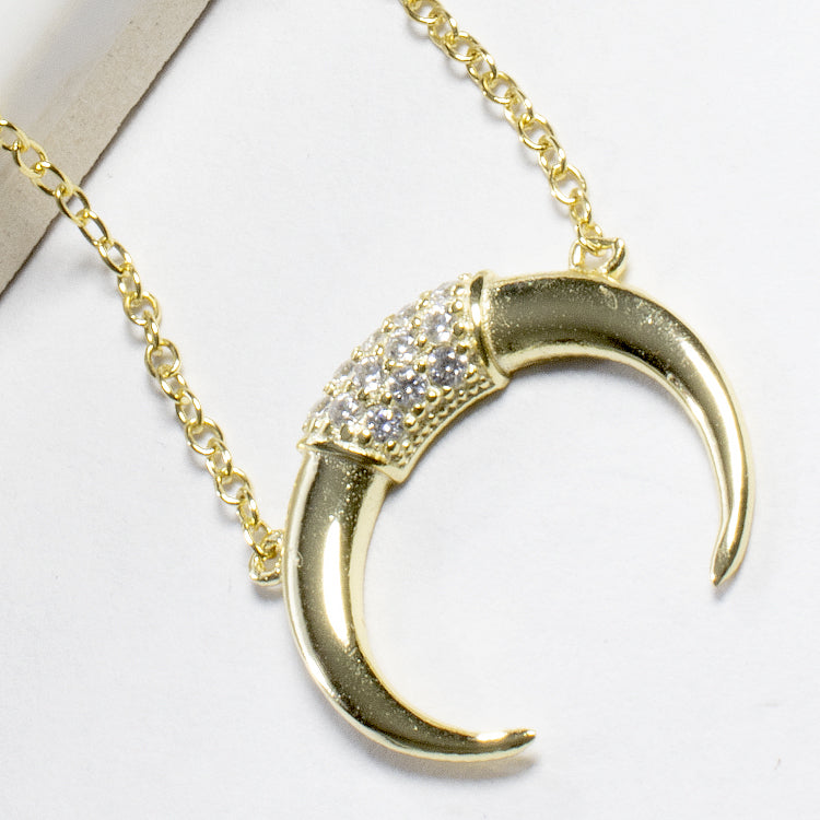 CZ Horn Necklace - Gold or Silver-Necklaces-Balara Jewelry