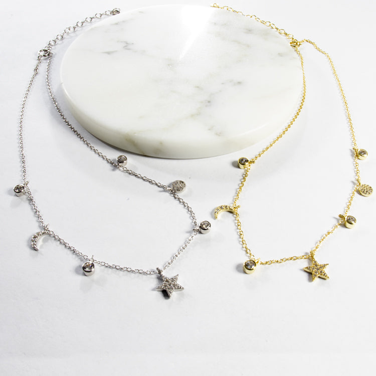 Bezel CZ Charm Choker - Gold or Silver-Necklaces-Balara Jewelry