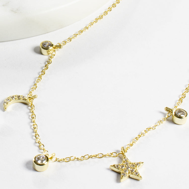 Bezel CZ Charm Choker - Gold or Silver-Necklaces-Balara Jewelry