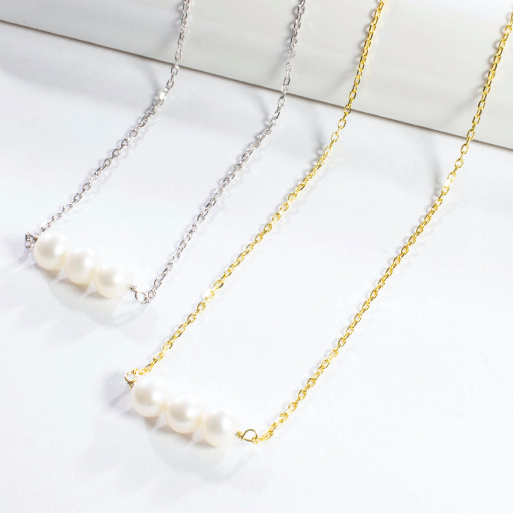 Three Small Freshwater Pearl Necklace - Gold or Silver
