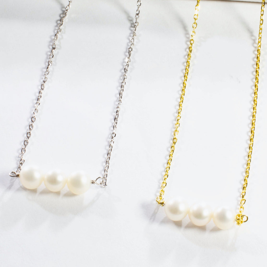 Three Small Freshwater Pearl Necklace - Gold or Silver