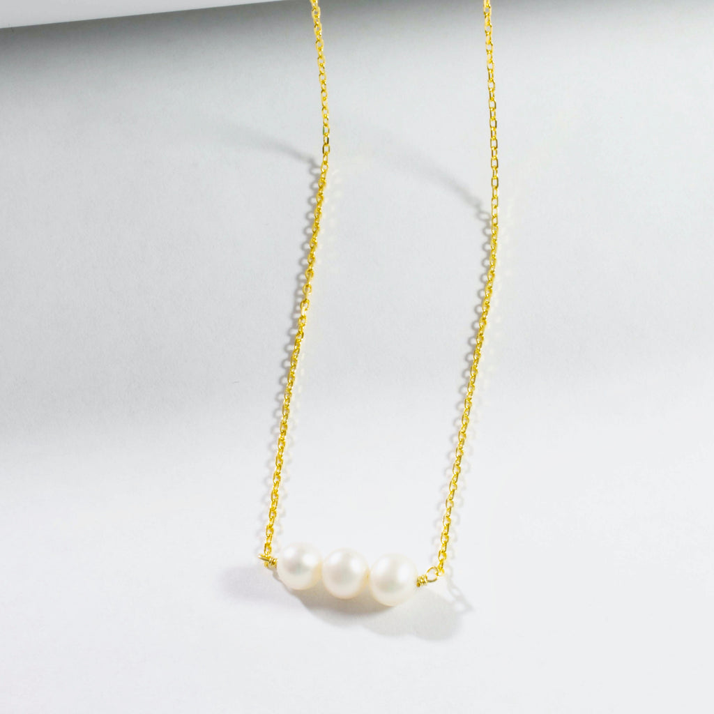 Three Small Freshwater Pearl Necklace - Gold or Silver