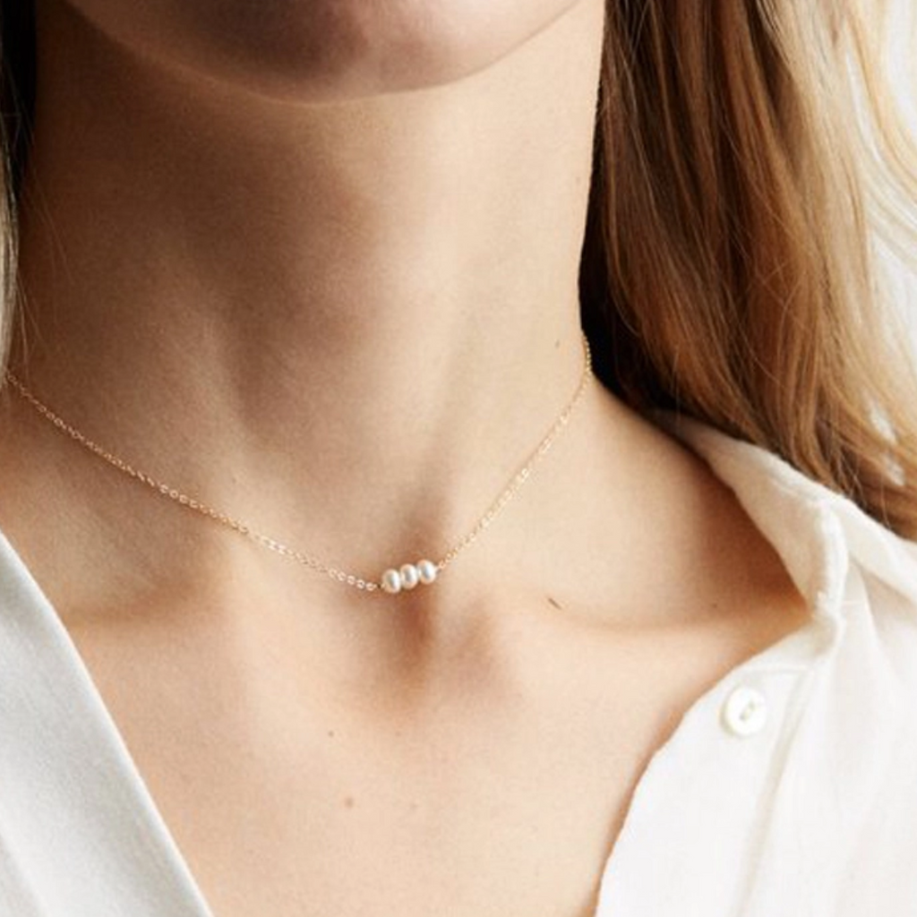 Three Small Freshwater Pearl Necklace - Gold or Silver