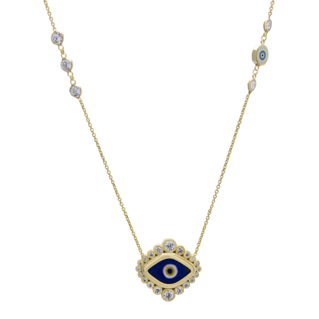 Enamel and CZ Evil Eye Necklace - Gold or Silver