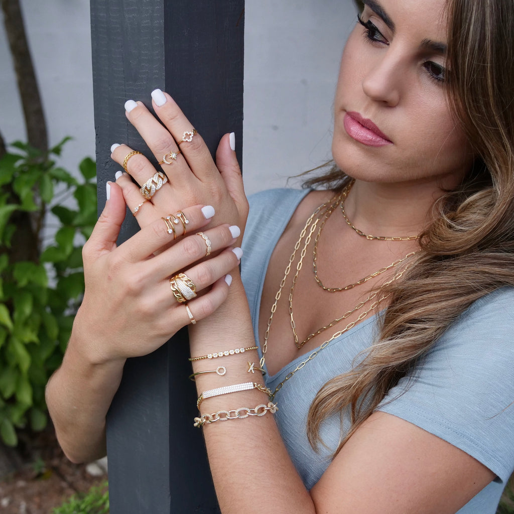 CZ Bar Link Bracelet - Gold or Silver