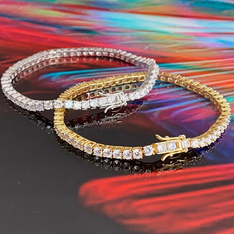 Square CZ Tennis Bracelet 3mm - Gold Or Silver