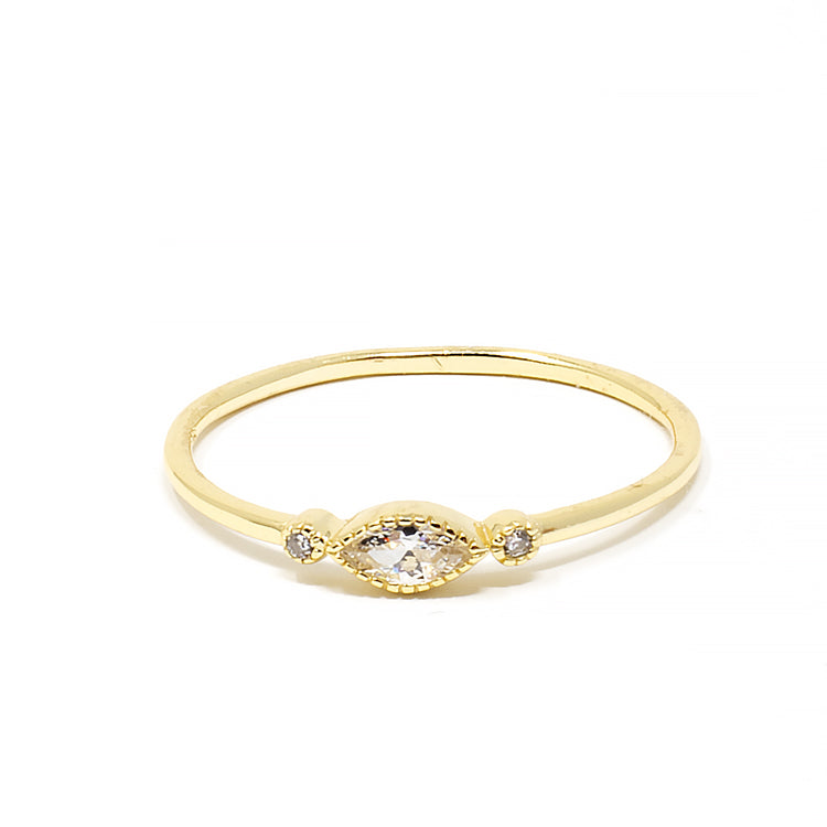Tiny Oval Ornament CZ Ring - Gold or Silver-Rings-Balara Jewelry