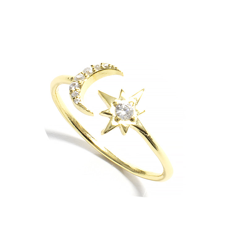Moon and Star Ring - Gold or Silver-Rings-Balara Jewelry